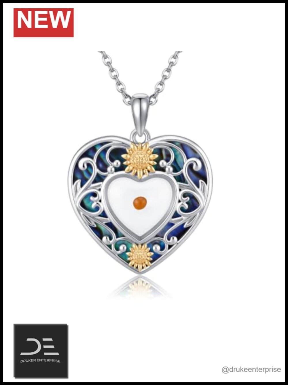 925 Sterling Silver Sunflower Pendant Necklace Mustard Seed Jewelry Gift Box